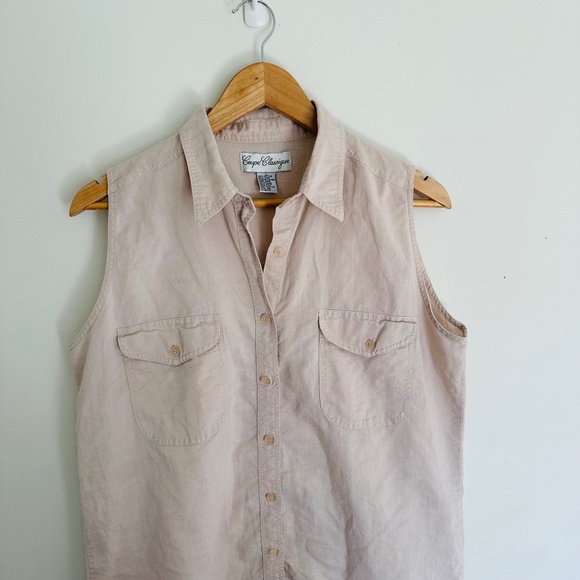 Vintage Coupr Classic Women’s Sleeveless Button Up Shirt Oatmeal Cotton Linen - Picture 2 of 5